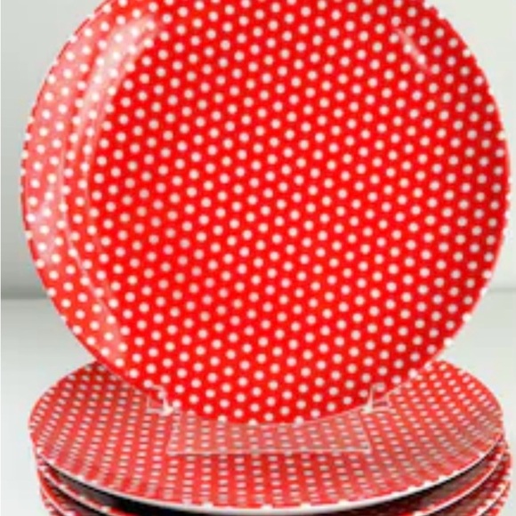 Fritz and Floyd Red Polka‎ Dot Dinner Plate Set 10.5 inches set of 2 - Picture 1 of 3